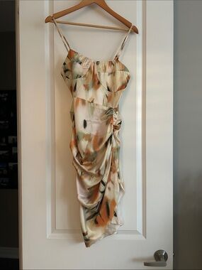 Slip Midi Dress in Abstract Watercolor Print - Multi